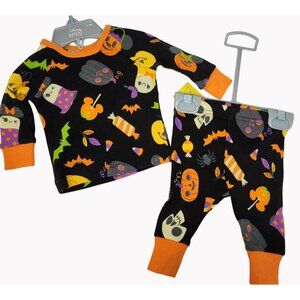 Disney Baby Halloween Pajama Set 0-3M Cotton Sleepwear Pumpkin Candy Print NEW
